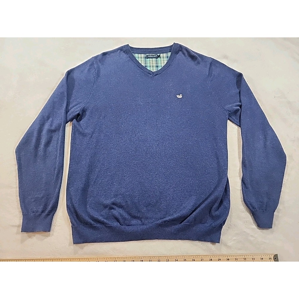 Southern‎ Marsh Men's Pullover V-Neck Sweater Preppy Size Large Navy